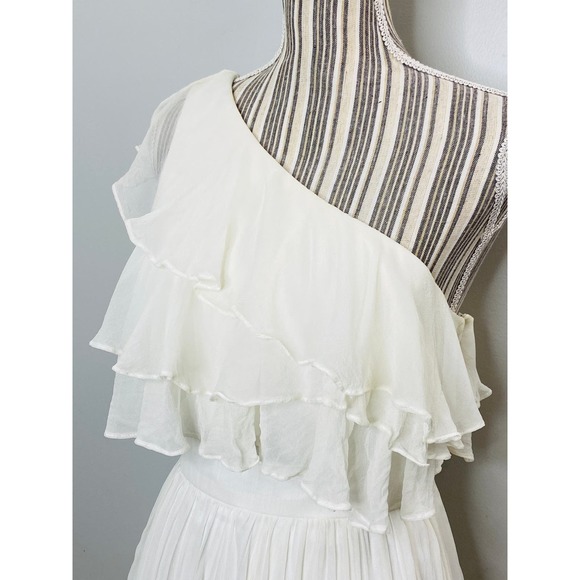 Jill Stuart Ivory Silk Tiered Ruffle Dress Sleeveless Women 12 Wedding Guest - Picture 6 of 12